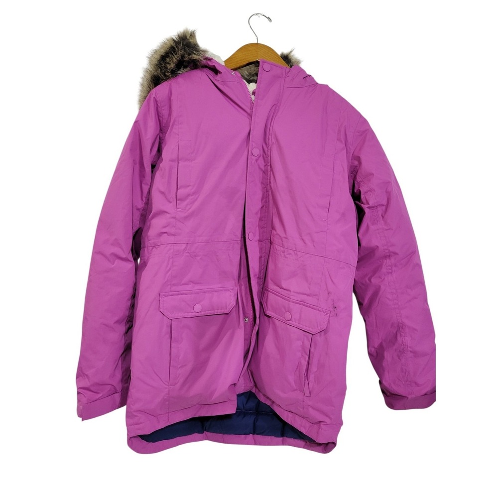 Lands End Expedition Parka Girls XXL Pink Faux Fur Trim Insulated Pockets Hooded